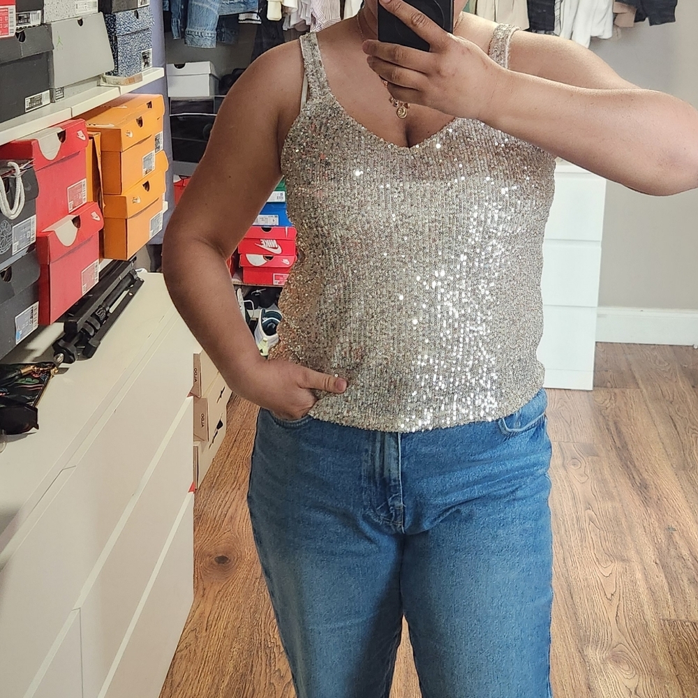 Silver Sequin Tank Top